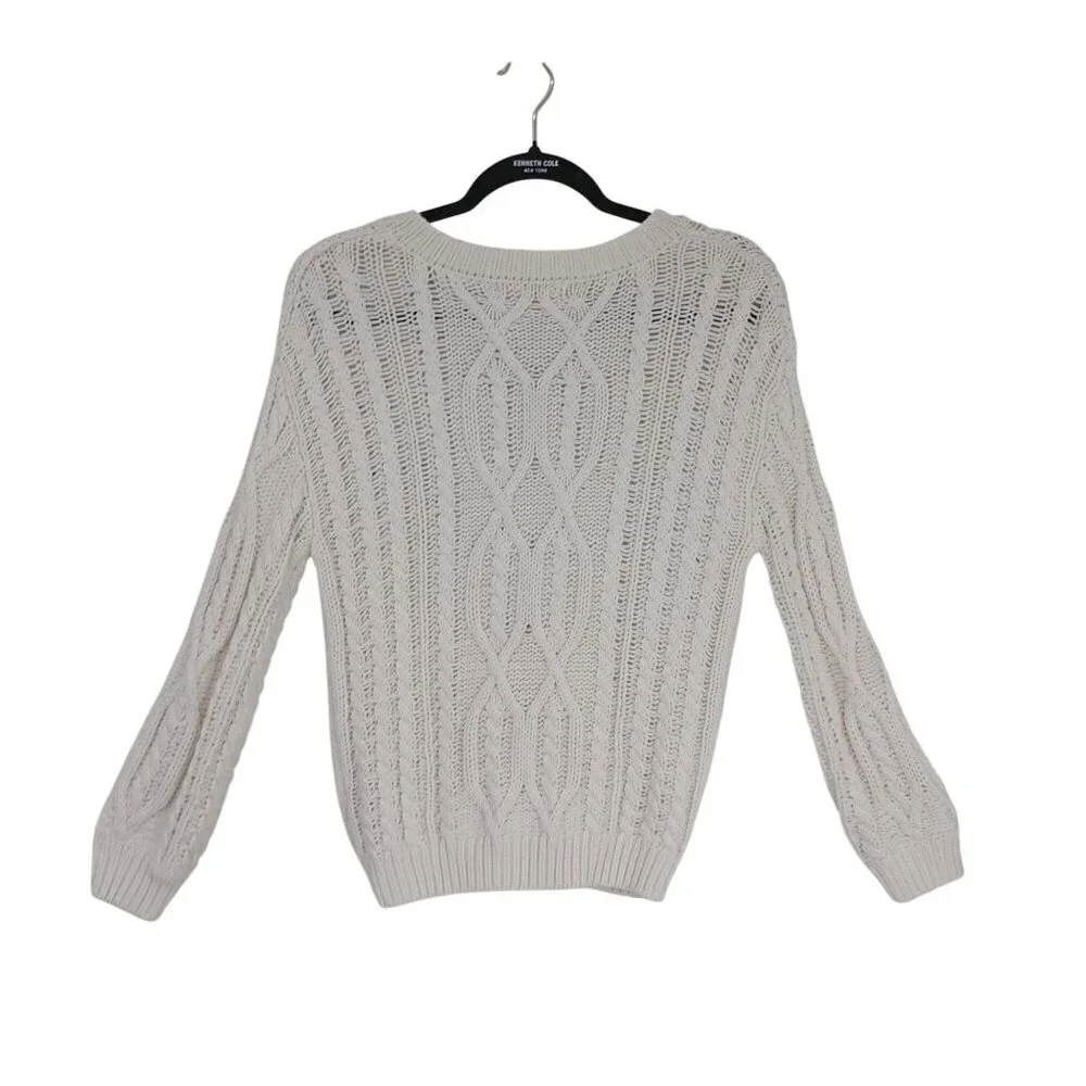 Philosophy Sweater Size S White Cable Knit V-Neck 61% Cotton Blend Womens - Picture 6 of 10